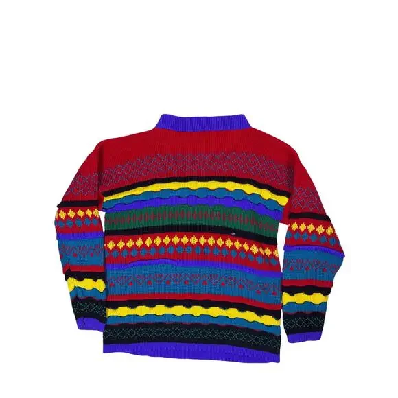 Vintage Rainbow Knit Sweater Women’s Large Men’s Medium Coogi Style Pullover - Picture 2 of 3